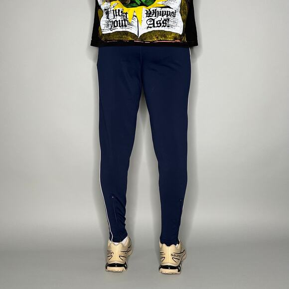 Vintage Nike Sweatpants Navy Blue Polyester Joggers White Swoosh Running Y2K - Picture 3 of 4